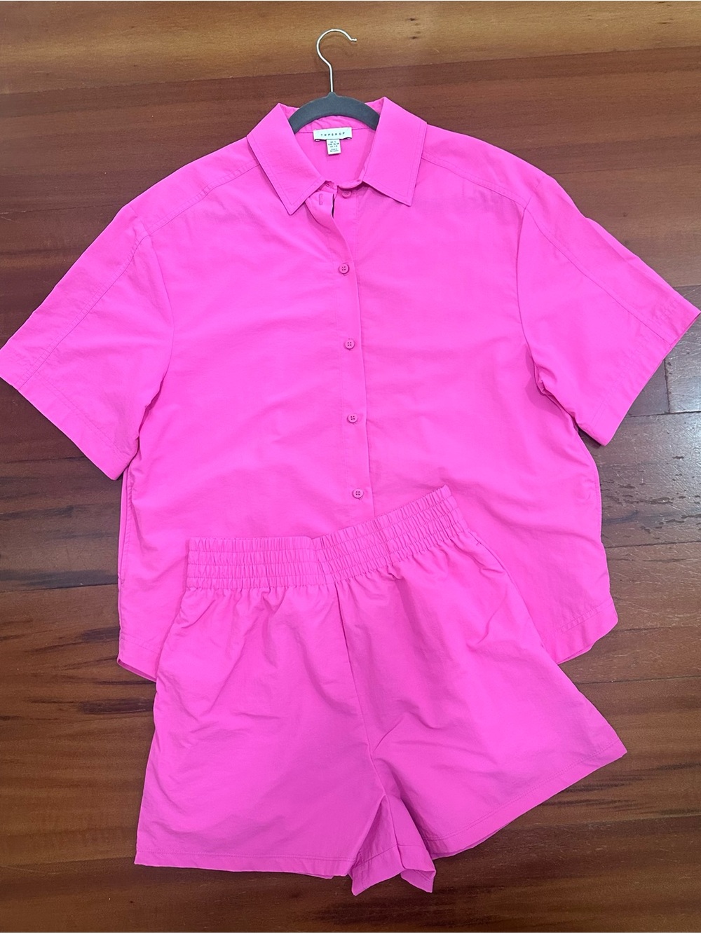 Topshop Hot Pink High-Waist Elastic Shorts Set
